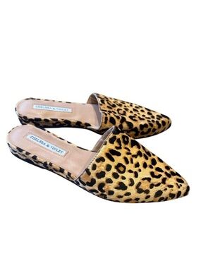 new Chelsea & Violet Eve 6.5 cheetah cowhair mule flat slip on shoes 2827